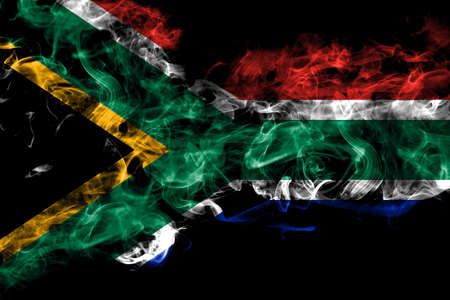 South Africa, African smoke flag isolated on black backgroundの写真素材