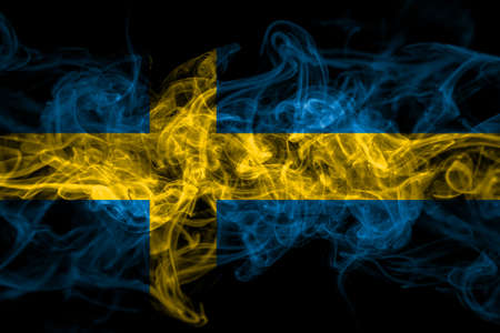 Sweden, Swedish Swede smoke flag isolated on black backgroundの写真素材