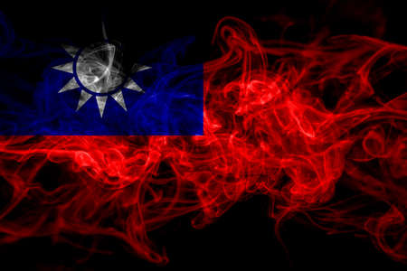 Taiwan, Taiwanese, China, Chinese smoke flag isolated on black backgroundの写真素材