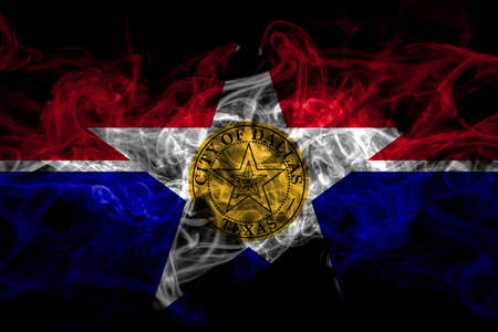 United States of America, America, US, USA, American, Dallas, Illinois smoke flag isolated on black backgroundの写真素材
