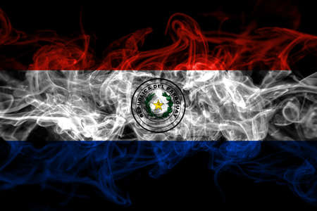 Paraguay, Paraguayan smoke flag isolated on black backgroundの写真素材