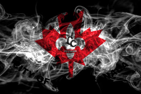 United States of America, America, US, USA, American, Little Canada, Minnesota smoke flag isolated on black backgroundの写真素材