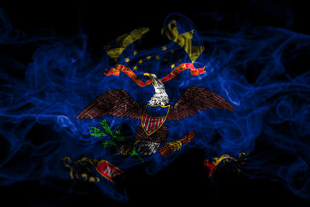 United States of America, America, US, USA, American, North Dakota smoke flag isolated on black backgroundの写真素材