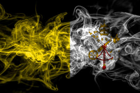 Italy, Italian, Vatican smoke flag isolated on black backgroundの写真素材