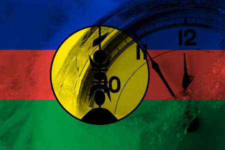 France, French, FLNKS flag with clock close to midnight in the background. Happy New Year conceptの写真素材