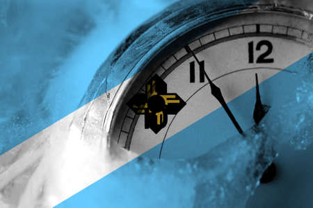 United States of America, America, US, USA, American, Madison, Wisconsin flag with clock close to midnight in the background. Happy New Year conceptの写真素材