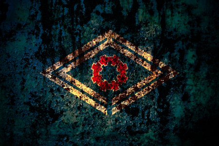 Japan, Japanese, Esashi, Hiyama, Hokkaido, Hiyama, Subprefecture flag on grunge metal background...