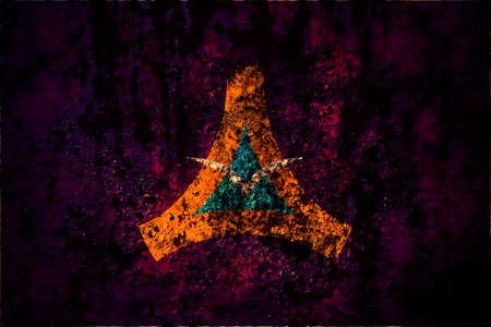 Japan, Japanese, Kamoenai, Hokkaido, Shiribeshi, Subprefecture flag on grunge metal background texture with scratches and cracksの写真素材