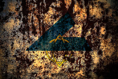 Japan, Japanese, Chippubetsu, Hokkaido, Sorachi, Subprefecture flag on grunge metal background texture with scratches and cracksの写真素材