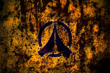 Japan, Japanese, Fukushima, Hokkaido, Oshima, Subprefecture flag on grunge metal background texture with scratches and cracksの写真素材