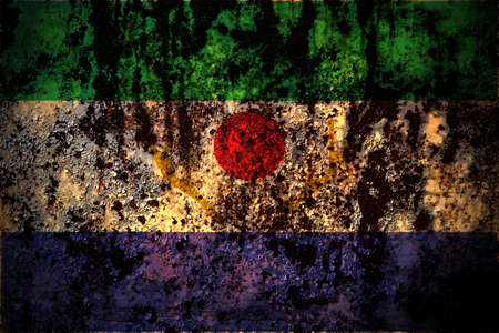 Japan, Japanese, Shikaoi, Hokkaido, Tokachi, Subprefecture flag on grunge metal background texture with scratches and cracksの写真素材