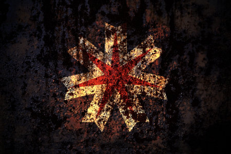 Japan, Japanese, Hokkaido Prefecture flag on grunge metal background texture with scratches and...