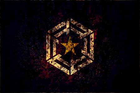 Japan, Japanese, Omu, Hokkaido, Okhotsk, Subprefecture flag on grunge metal background texture with...