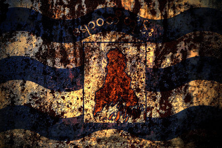 Myanmar, Ayeyarwaddy Division flag on grunge metal background texture with scratches and cracks