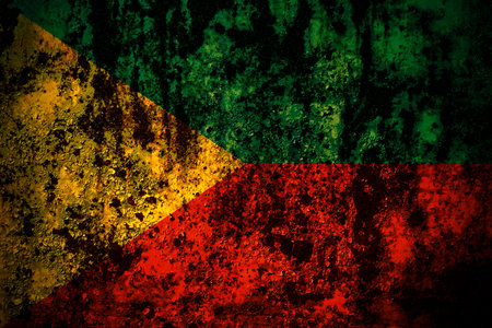 Russia, Russian, Zabaykalsky Krai flag on grunge metal background texture with scratches and cracksの写真素材