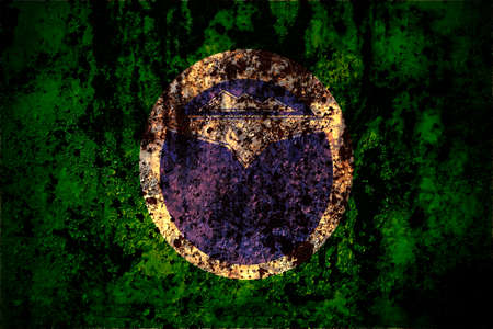 Japan, Japanese, Teshikaga, Hokkaido, Kushiro, Subprefecture flag on grunge metal background texture with scratches and cracksの写真素材