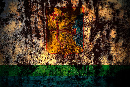 Russia, Russian, Kirov Oblast flag on grunge metal background texture with scratches and cracksの写真素材