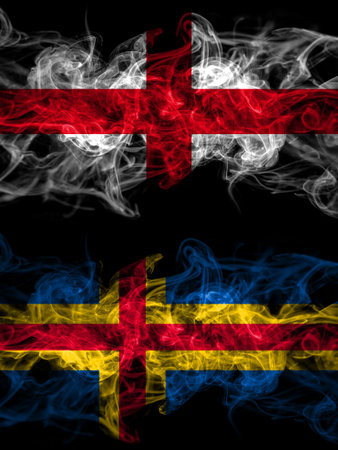 Flag of England, English and Aland, Alandic countries with smoky effectの写真素材