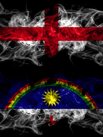 Flag of England, English and Brazil, Brazilian, Pernambuco countries with smoky effectの写真素材