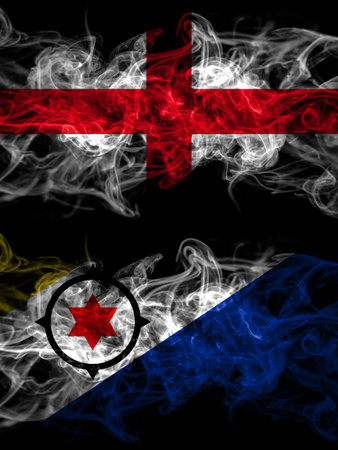 Flag of England, English and Netherlands, Dutch, Holland, Bonaire countries with smoky effectの写真素材