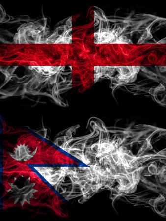 Flag of England, English and Nepal, Nepali, Nepalese countries with smoky effectの写真素材