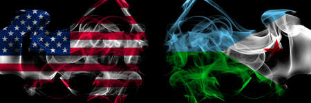 United States of America vs Djibouti, Djiboutian smoke flags placed side by sideの写真素材