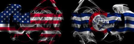 United States of America vs United States of America, America, US, USA, American, Cincinnati, Ohio smoke flags placed side by sideの写真素材