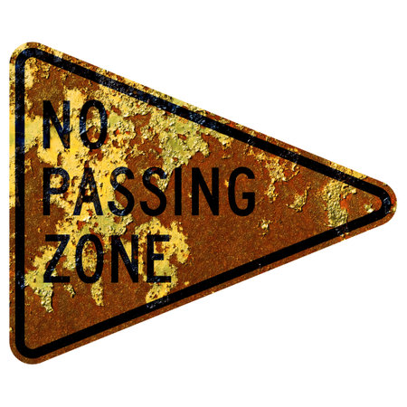 Old rusty American road sign - No Passing Zoneの写真素材