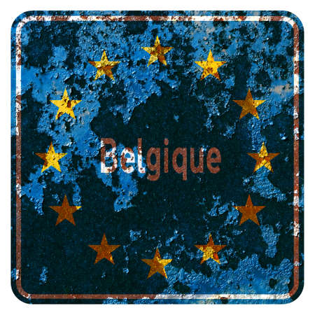 Old grunge EU road sign Indication sign - Republic of Belgiumの写真素材