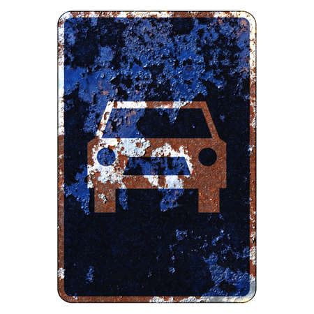 Old grunge EU road sign Special regulations - Limited access roadの写真素材
