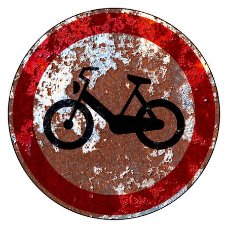 Old grunge EU road sign Prohibitory sign - Road closed to mopedsの写真素材