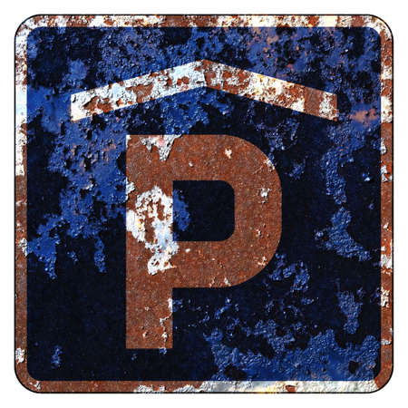 Old grunge EU road sign Indication sign - Parking garageの写真素材