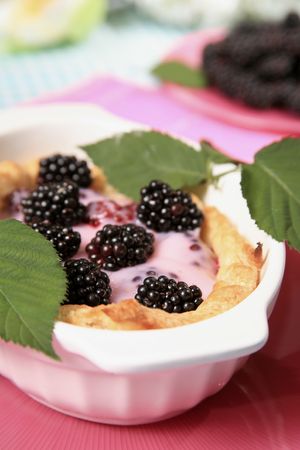 Cream cake with blackberryの写真素材