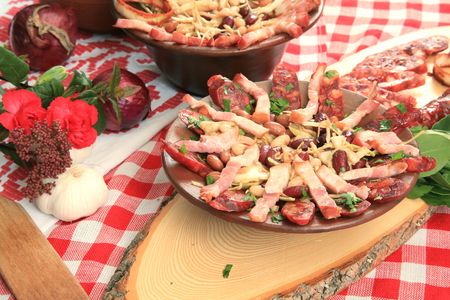 Sausages, bacon and vegetables 2の写真素材