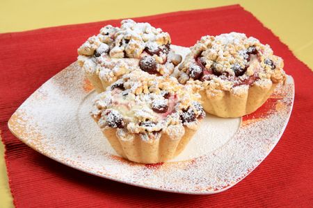 Biscuits with cherries and cream 2の写真素材
