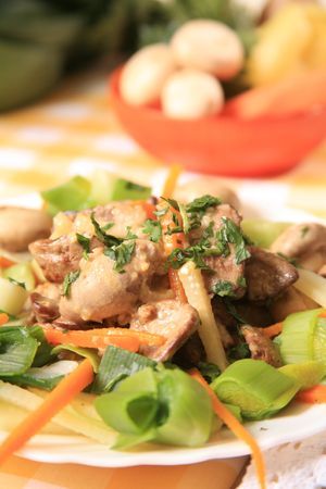 Gosling liver with vegetables 2の写真素材