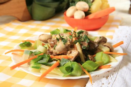 Gosling liver with vegetablesの写真素材