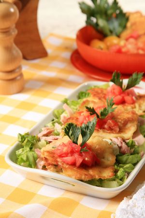 Ham with eggs and vegetables 3の写真素材