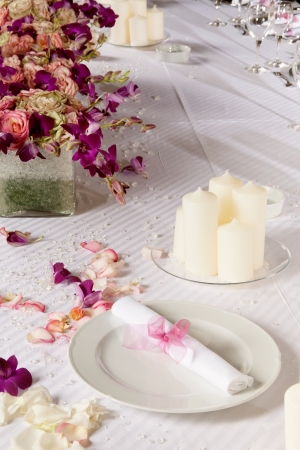 Table set for a wedding dinnerの写真素材