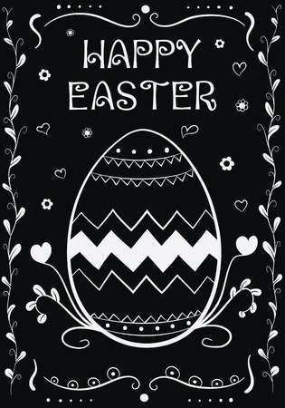 Happy Easter Vintage Hand Drown Greeting Card Vector Illustrationのイラスト素材