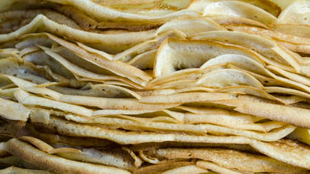 Layers of fresh crepes closeup. A crÃªpe or crepe is a type of very thin pancake. CrÃªpes are usually of two types: sweet crepes and savoury galettes. A stack of crÃªpes.の写真素材