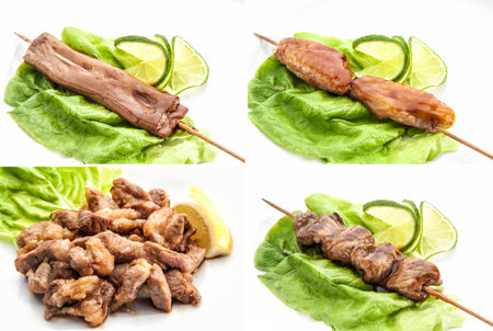Set with four photo of barbecue meatの写真素材