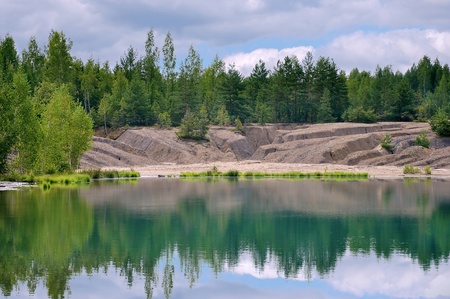 Forest to cut up the lake shore erosion の写真素材