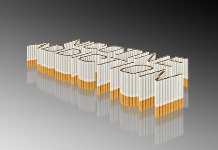 The concept of nicotine addiction. Phrase built of upright standing cigarettesの写真素材