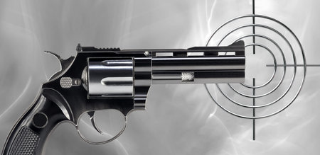 Black revolver and circular target on an abstract background