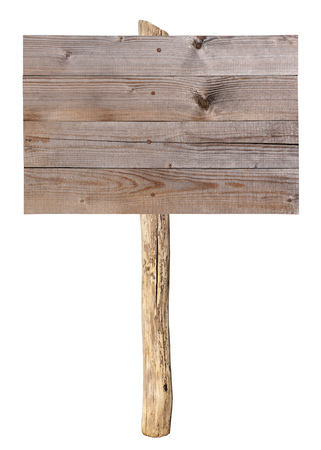 Banner downed from pieces of old boards on a white backgroundの写真素材