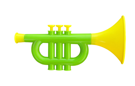 Baby reedpipe made of colored plastic on white backgroundの写真素材