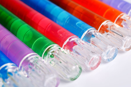 Set of colored pencils. Close up view. Selective focus.