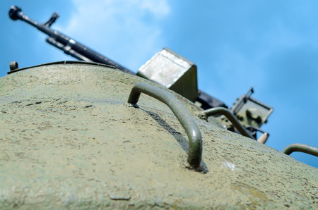 Fragment old tank turret with machine gun.の写真素材