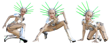 Set Cyborg Woman futuristic metallic bikini.の写真素材